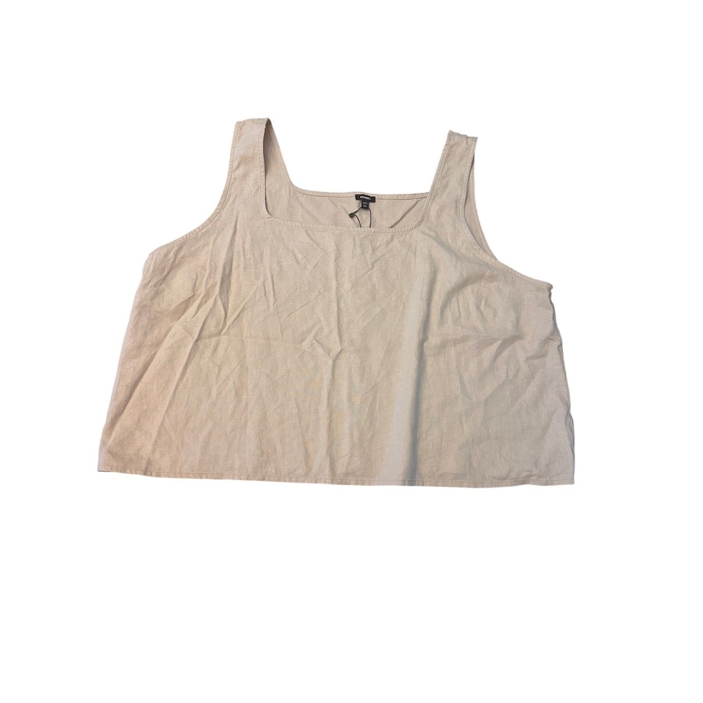 Express Womens XXL Cream Linen Tank Top Square Neck Boxy Sleeveless EX008217 NWT